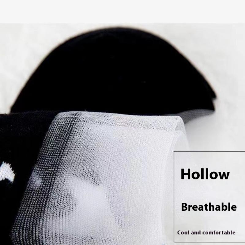 5Pairs/Lot Summer Socks Black And White Cat Glass Silk Breathable Female Socks Simple Short Socks