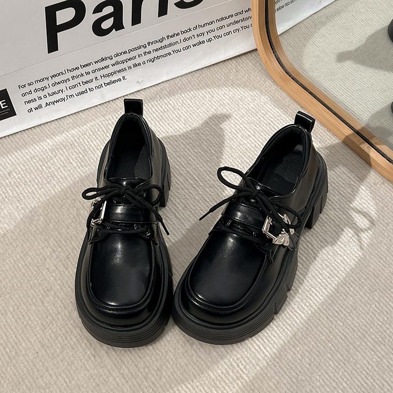 Fashion Women's British Style Spring Autumn New Arrival Black Thick Bottom Flat Shoes Student Tie Mary Jane Shoes Summer Season