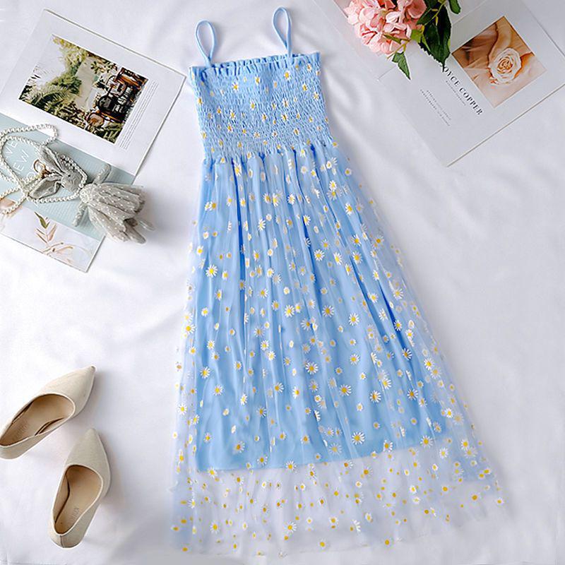 

Retro Sweet Daisy Mesh High-Waisted Sleeveless Fairy Dress Medium