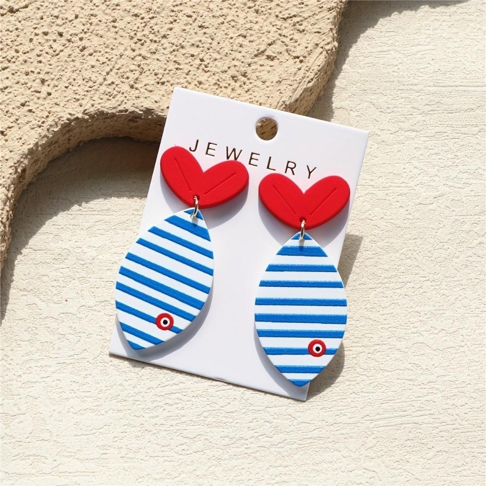 Striped Print Fish Tail Earrings Accessorie Acrylic Party Jewelry Gifts Stud Earrings  for Women