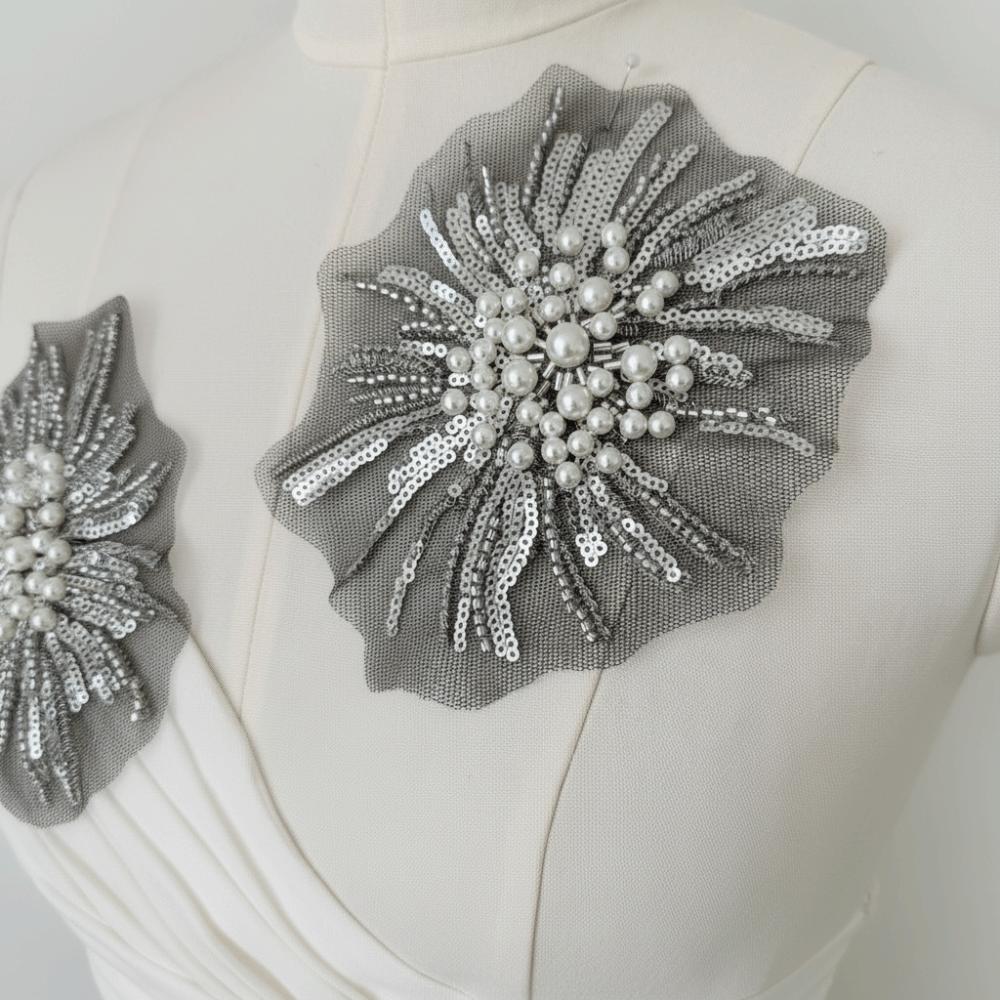 Handmade Beaded Embroidery Applique Fireworks Shape Applique Patches Wedding Dresses