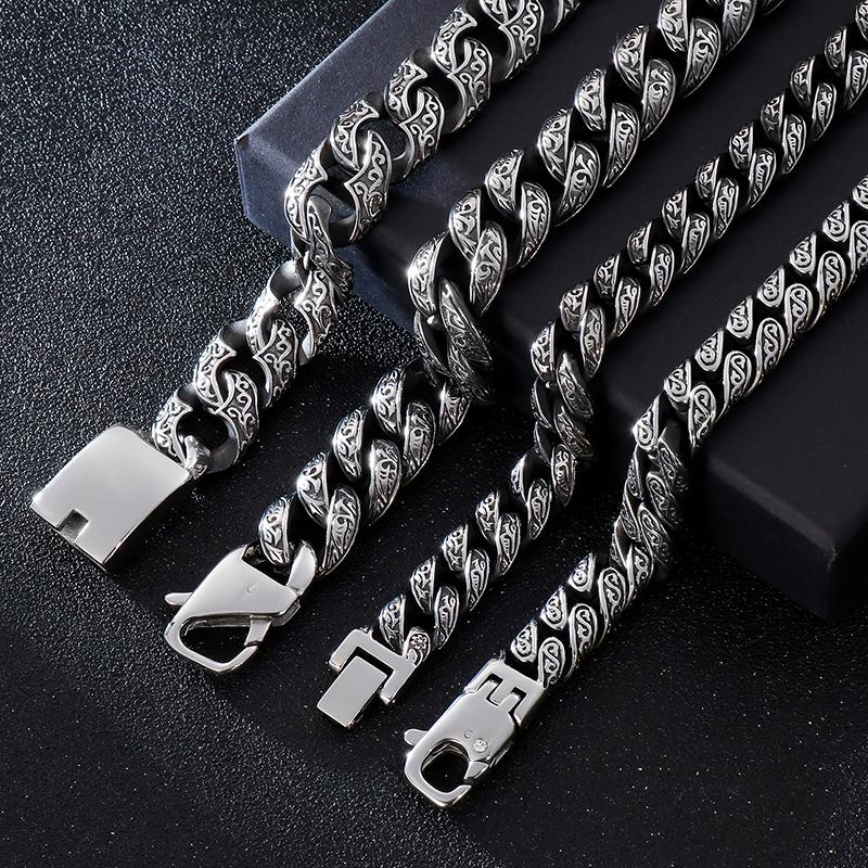 Kalen Vintage Black Men Stainless Steel Bracelet Cuban Link Chain Punk Wristband Bracelets Fashion Jewelry