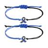 Braided Rope Wristband 2 Pcs Breast Cancer Awareness Bracelets, Adjustable String Stackable Wrist Accessories Bracelets with Ribbon Charm