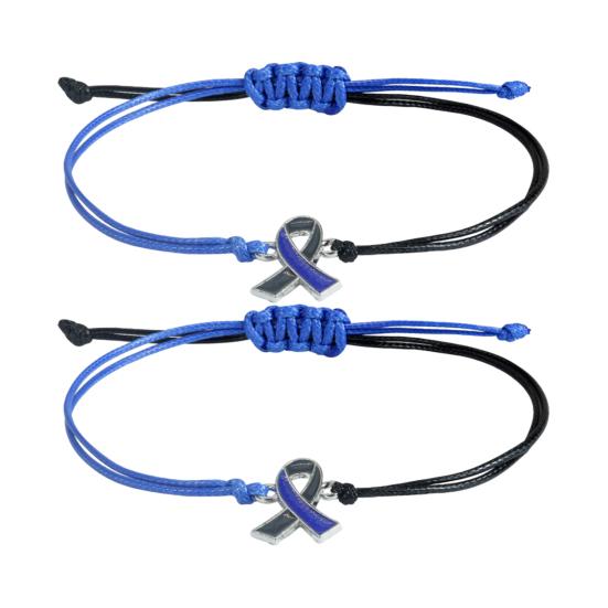 Braided Rope Wristband 2 Pcs Breast Cancer Awareness Bracelets, Adjustable String Stackable Wrist Accessories Bracelets with Ribbon Charm