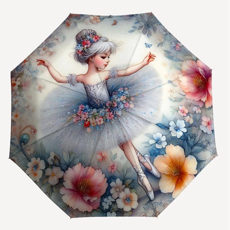 1 Stück Blumen-Ballerina-Schirm - 8 Speichen verstärkt, Automatisches Öffnen, Leicht & Langlebig, Niedliches Modeaccessoire für Draußen - A1234