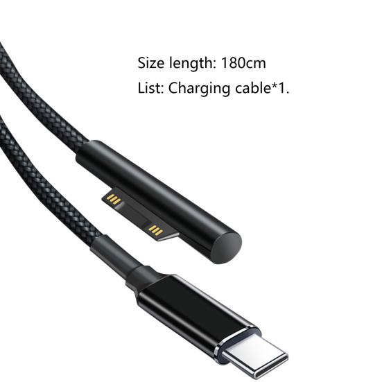 Charging Cable Safe Fast Charging 1.8m 102W 15V 4A PD Type-C Charger Cord for Microsoft Surface Pro 6/5/3/4
