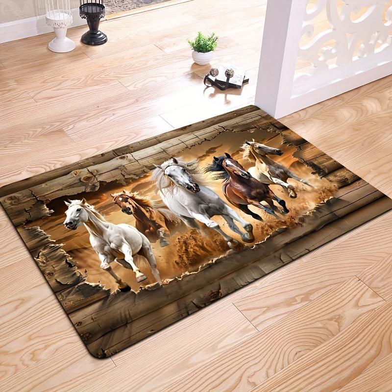 VIKAMA Galloping Horse Wall-Breaking Printed Rug Living Room & Bedroom Rug Indoor Doormat Machine Washable Home Decor