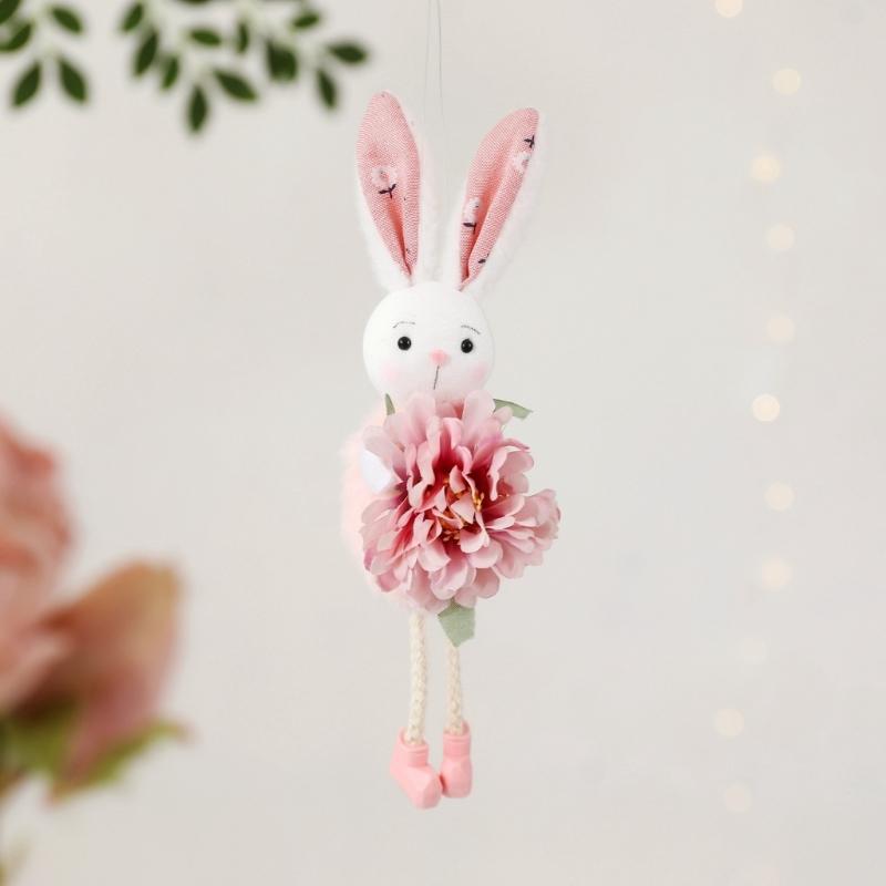 Easter Rabbit Figurine Ornament Colorful Rabbit Doll Hanging Decoration for Living Room Bedroom Window Balconies Garden