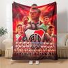 Red Tone Football Team Squad Coach Collage Print Flannel Throw Blanket, Soft Warm Cozy Bed Sofa Cover for Sports Fan