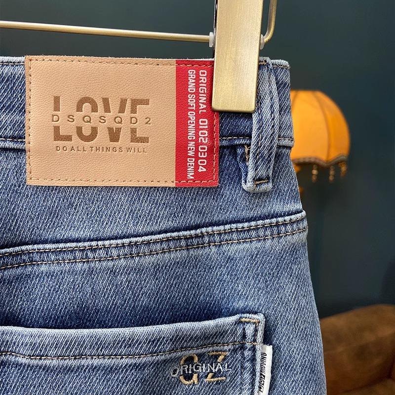 Elastic Waist Spring Twill Jeans Men's Nine-Point Pants Diagonal Pocket Trendy Stretch Slim Fit Skinny Long Pants