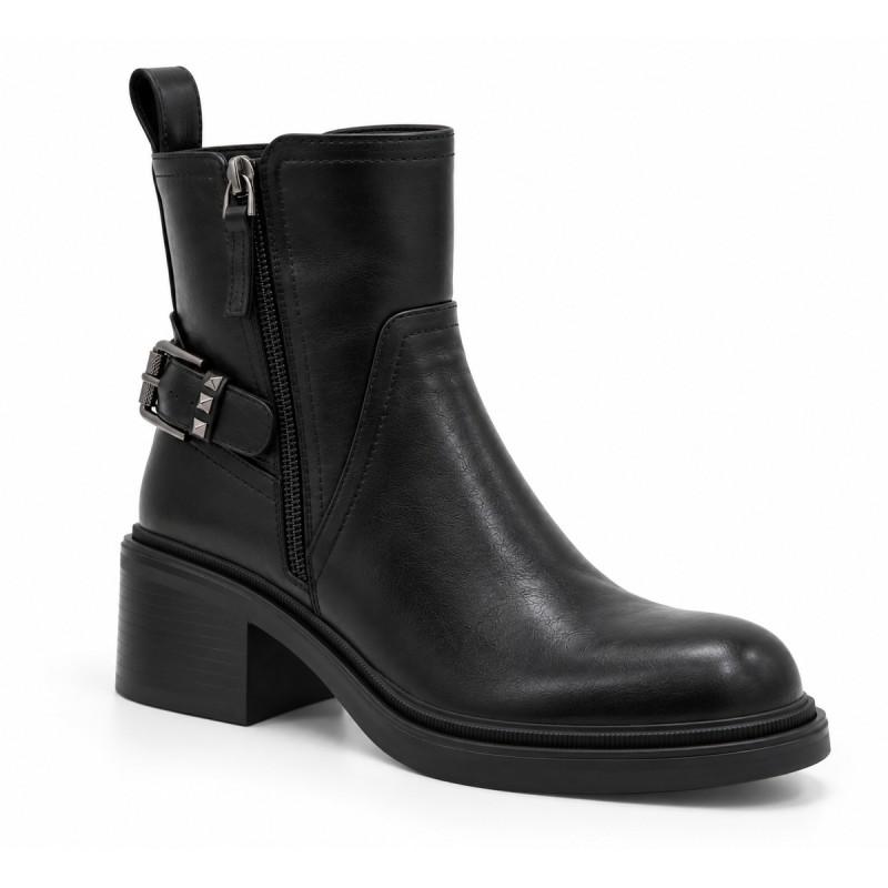Botín Negro Tacón Medio Hebilla Lateral Montevita 105417