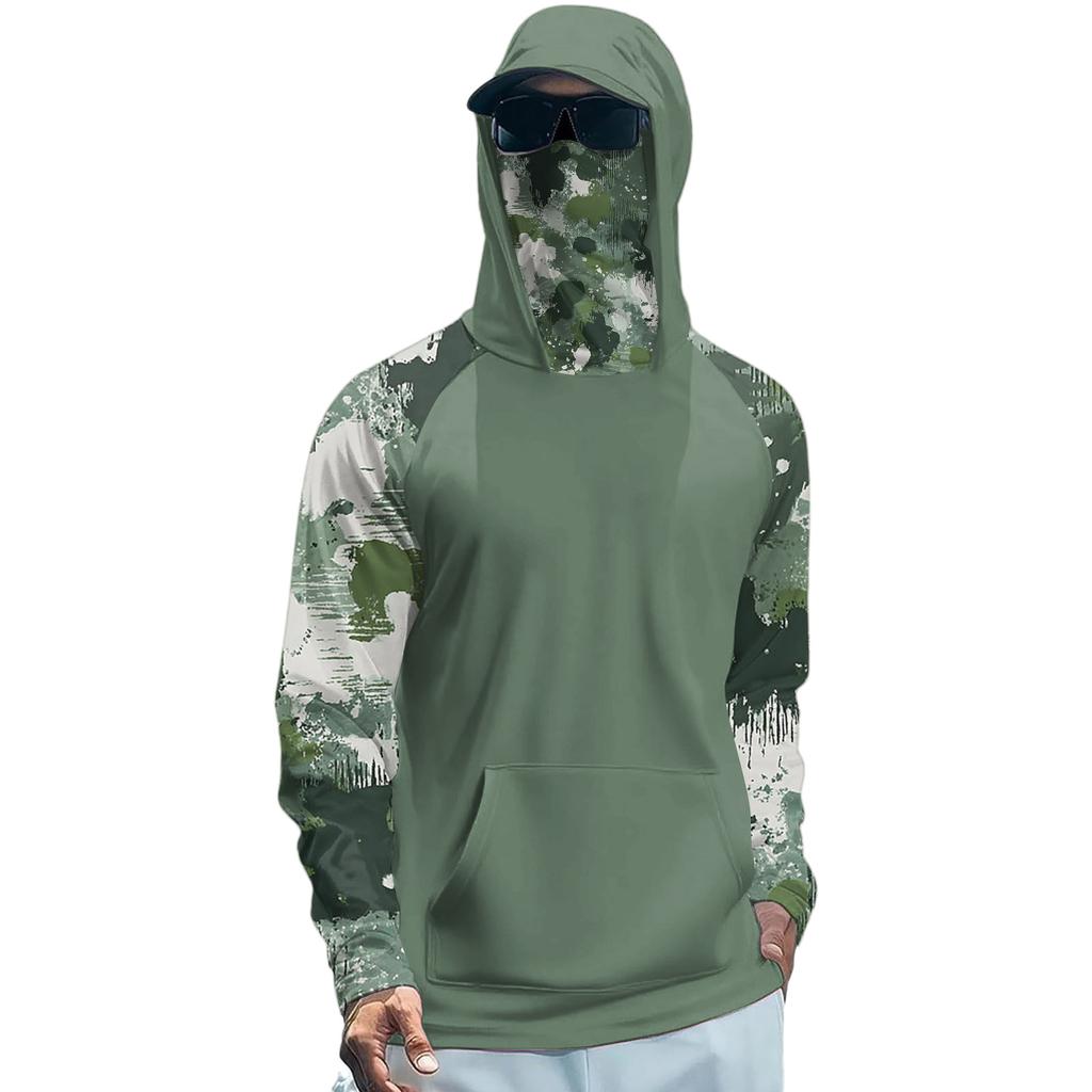 Lightweight Hooded Sun Protection Shirt Long Sleeve Rash Guard Top with Face Cover for Outdoor Activities UV Blocking Breathable Quick Dry