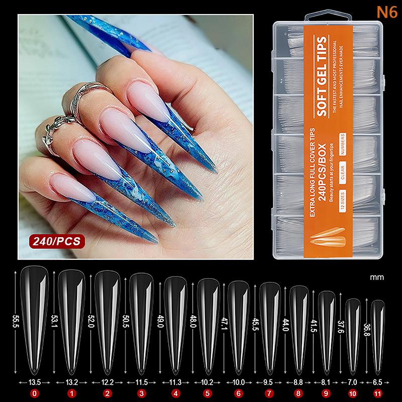 

240Pcs/Box Fake Nails Clear Super Long False Nail Acrylic Artificial Nail For Extension Manicure Charms Nail Tips Art Salons as the picture