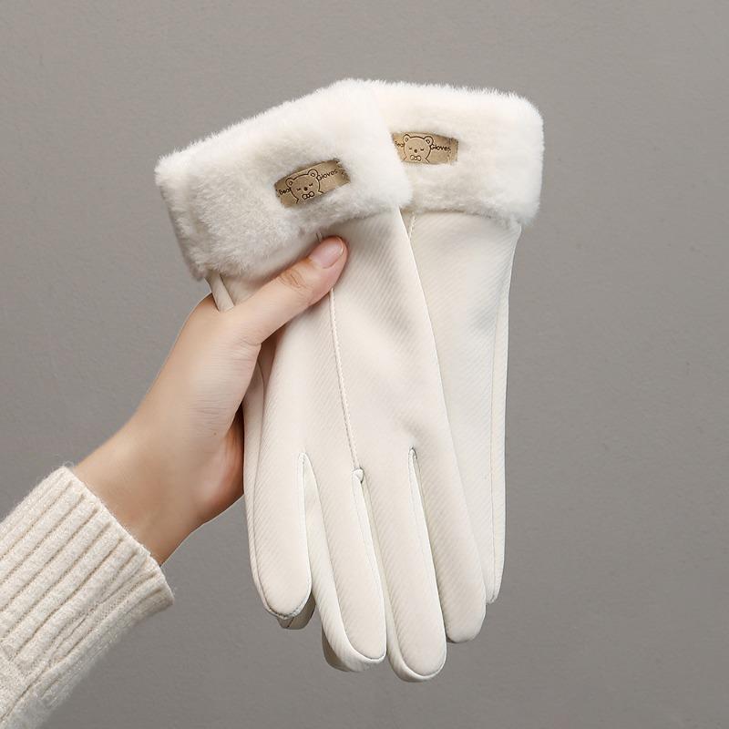 Warm gloves women's velvet thickened windproof and cold-proof outdoor cycling driving skin feeling autumn and winter gloves