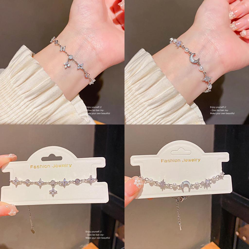 Natural Moon Star Zircon Bracelet For Women With Shimmering Stones And Elegant Style