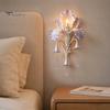 Bedroom Wall Lighting Iris Bloom Sconce, Vintage Floral Light with Faux Crystal Luxury Interior Drops, Romantic Purple Ambient Lamp for Living