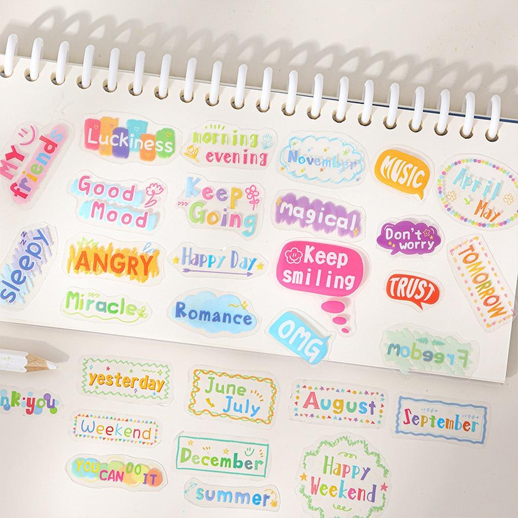 Alphabet Sticker Roll Transparent Die-Cut Pet Sticker Tape Pre-Cut Word Stickers Fun Scrapbooking Sticker Tape For Diary Planner