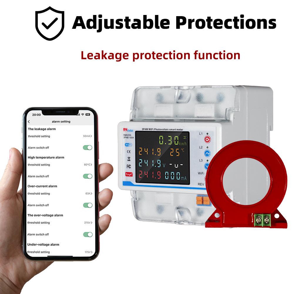 Smart Tuya 3-Phase WiFi Circuit Breaker with 4P, Color Screen, Remote Mobile Control, and Leakage Protection