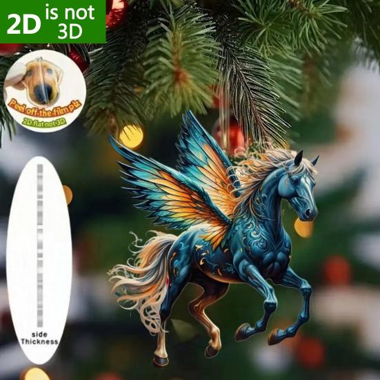 Sparkling Horse Ornament 2D Acrylic Hanging Decor Realistic Christmas Tree Horse Charm Elegant Equestrian Gift for Holiday Tree