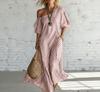 European and American summer new printing elegant classic striped off-the-shoulder dress
