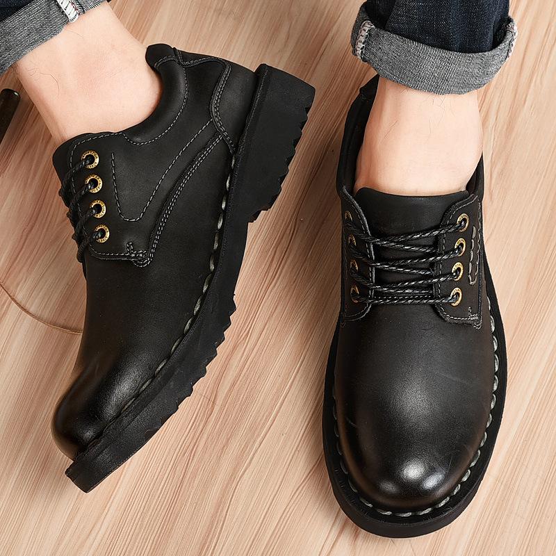 Leather Big Head Stitched Leather Shoes Wide Head Round Head Retro Polished Tooling Shoes Martin Breathable Casual Men's Shoes