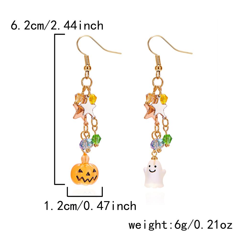 Cute Cartoon Ghost Pumpkin Dangle Earrings for Women Handmade Crystal Star Tassel Piercing Earring Halloween Party Jewelry Gift
