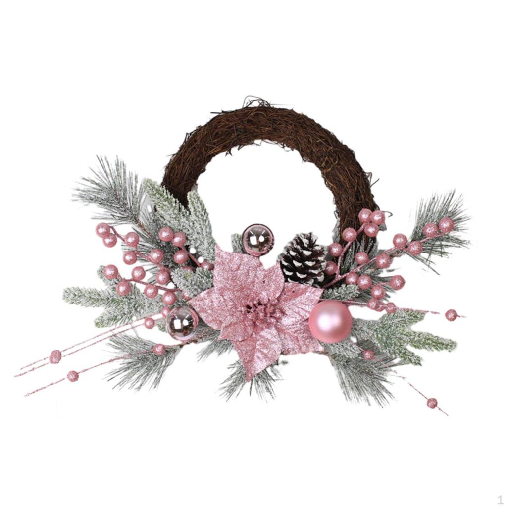 Artificial Christmas Wreath for Front Door Pink Berries Holiday Garland Decoration Hotel