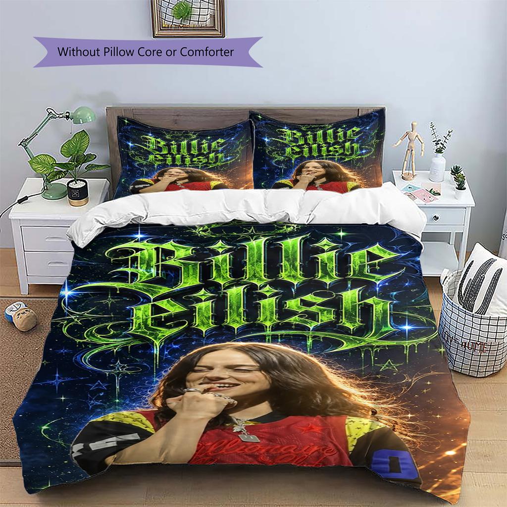 Billie Eilish Pattern Bedding,Quilt Set Quilt Cover Pillowcase Home Birthday Gift (1 * Duvet Cover + 2 * Pillowcase, Without Core)