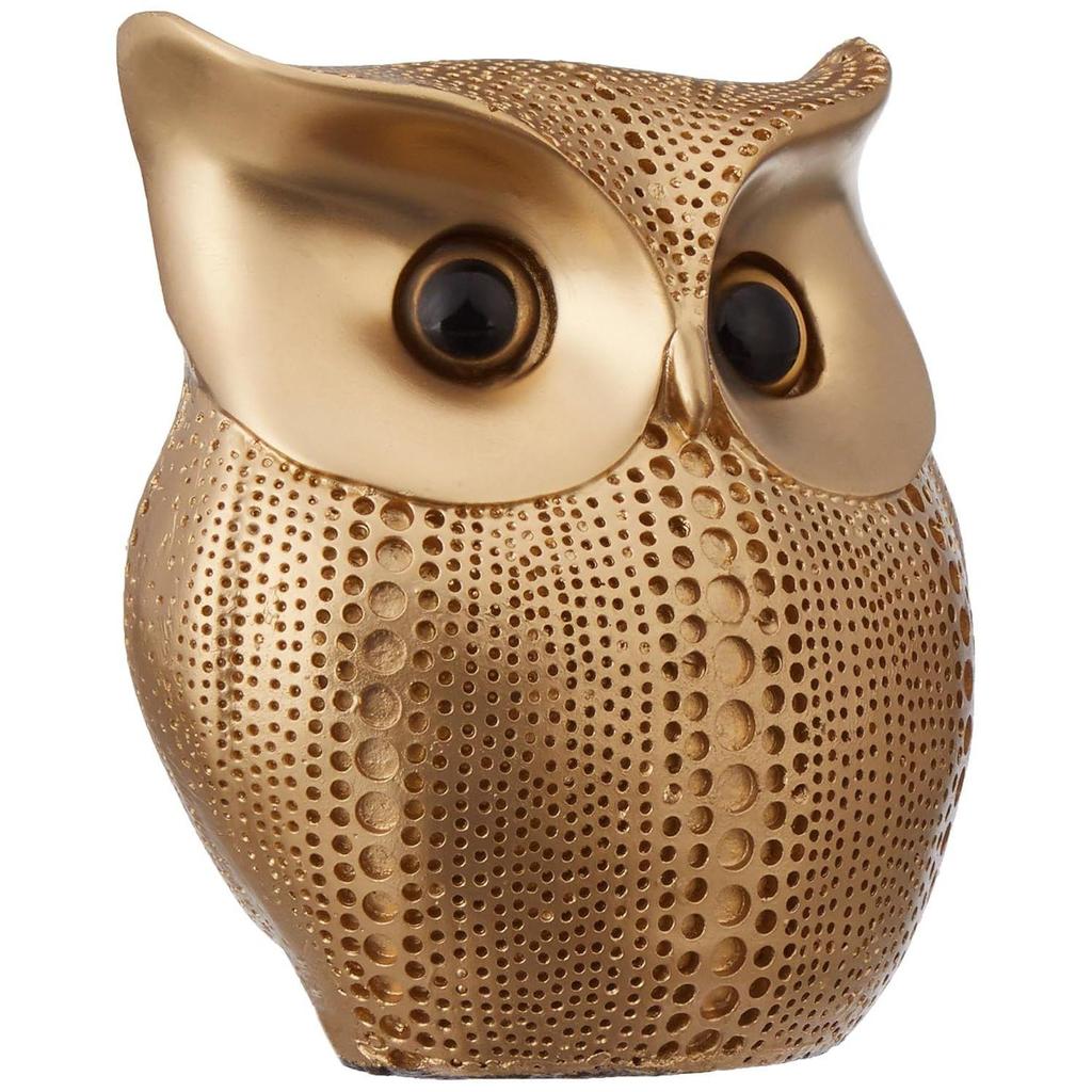 Modern Classy Happy Owl Resin Art Figure Showpiece (Golden, 13 Cm, 6.5 Cm)