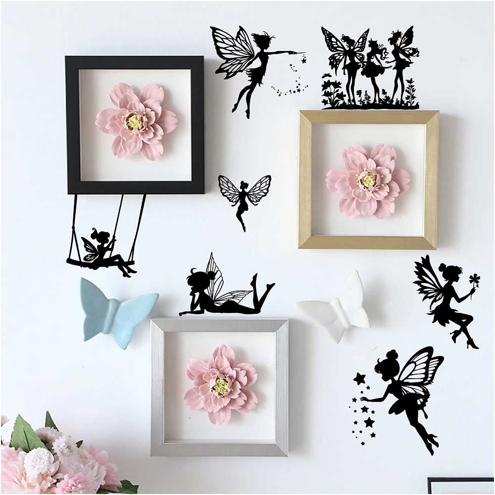 4 Sheets 4 Styles PVC Waterproof Decorative Stickers Self Adhesive Decals for Furniture Decoration Angel & Fairy 240x125mm 1 sheet/style