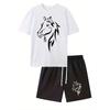 European Size Simple Horse Head Print Men's Short Sleeve T-Shirt and Drawstring  Casual Sportswear , Suitable for Spring/Summer