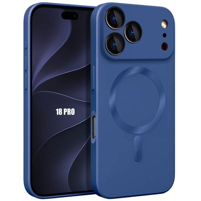 Coque pour iPhone 18 Pro, Silicone Anti-Rayures Antichoc avec Cercle Magnétique - Bleu Marine