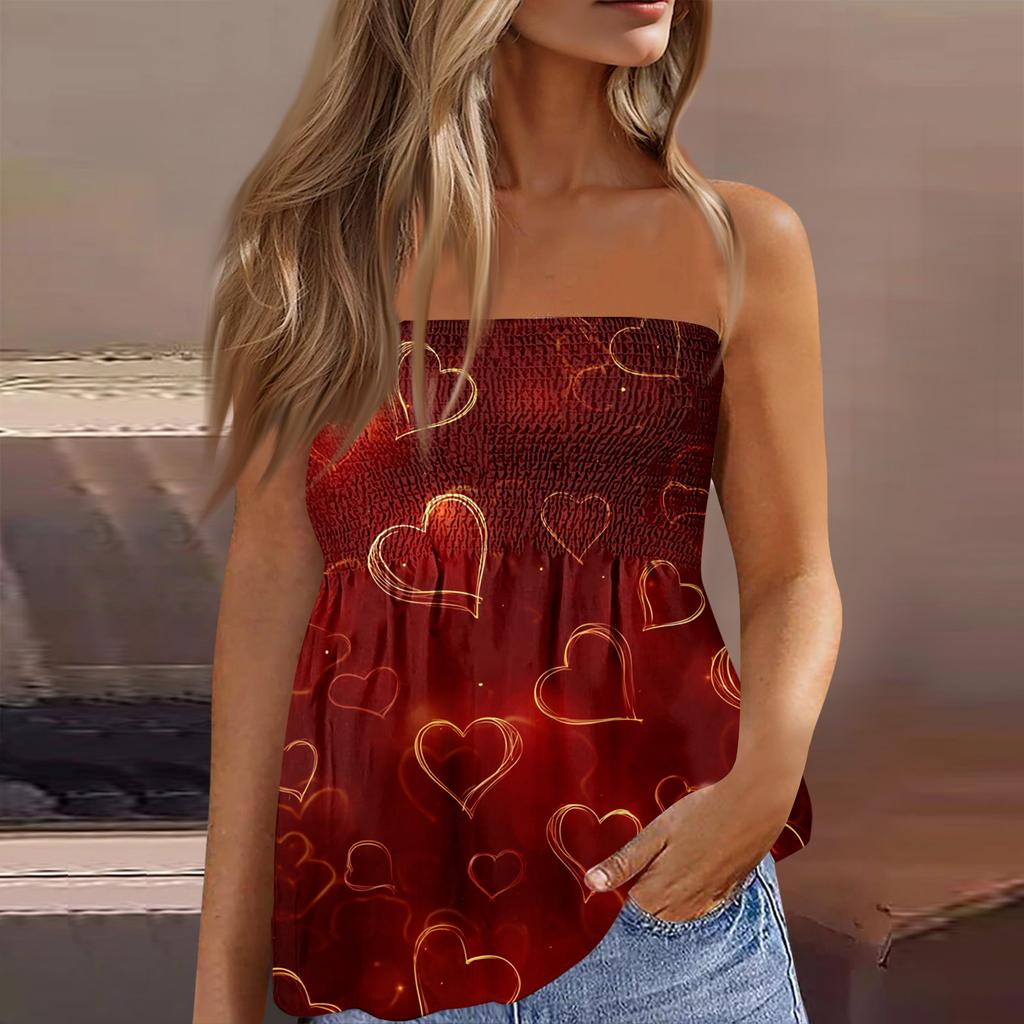 Tube Tops For Women,Cute Sexy Off Shoulder  Print Sleeveless T-Shirt