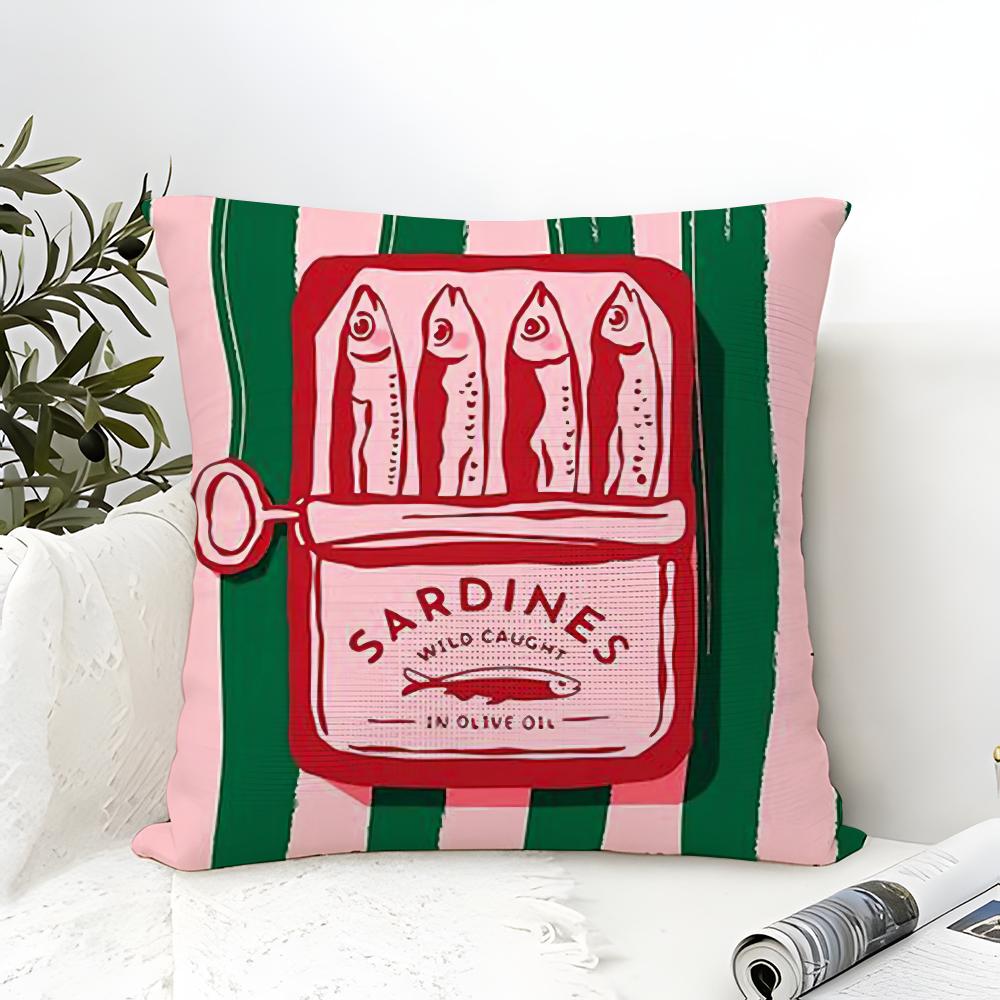 Schattige Kust Charme Sardines Kussensloop linnen kussensloop bank huisdecoratie kussenhoes kussenhoes 35x35cm