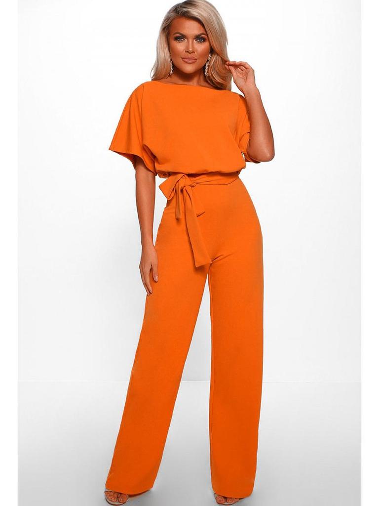 Women's Summer Button-Tie Short Sleeve Jumpsuit - European and American Style