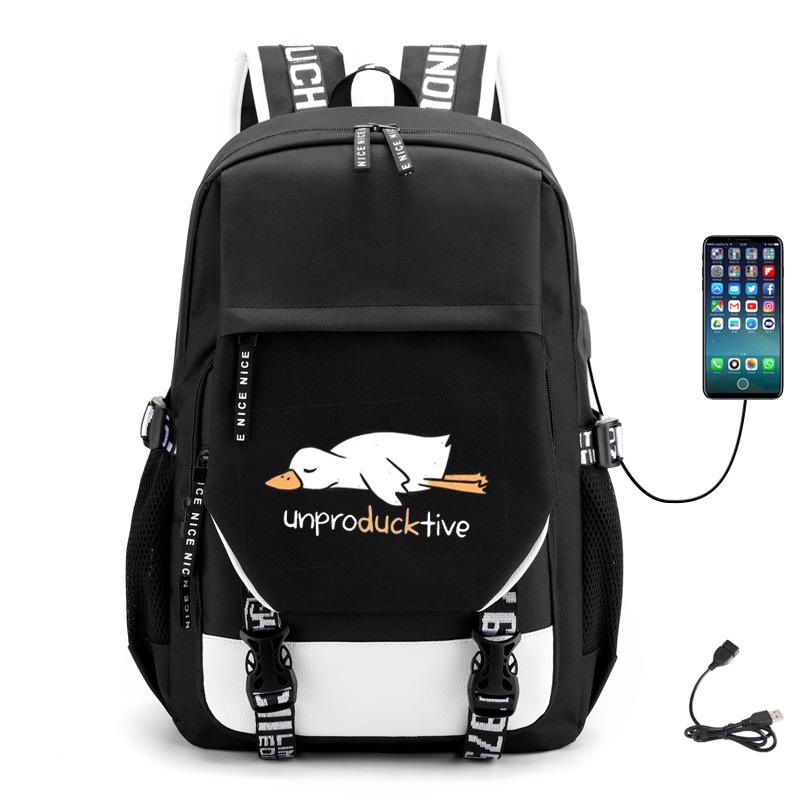 Multifunctional Goose Backpack Large Capacity Student Bag Leisure Travel Usb Computer Bag