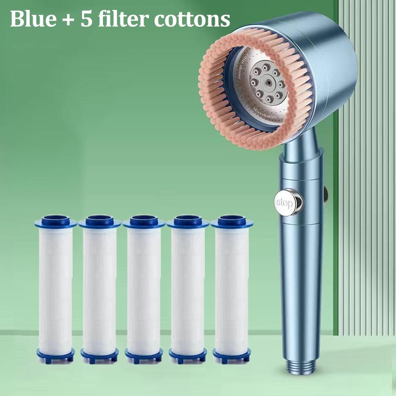 High Pressure Handheld Shower Head 5 Modes Soft Brush Design Filtered Skin Care Massage Household Bathroom Shower Sprayer