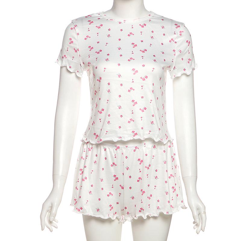 

Летний женский кроп-топ с цветочным принтом и шорты для пижамы облегающего кроя, 2025 Medium розовый