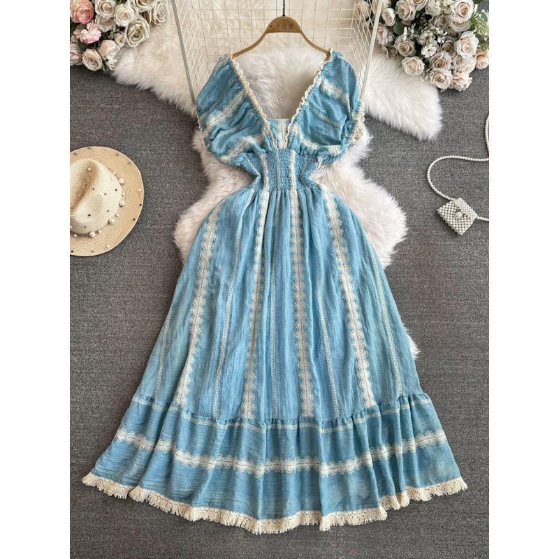 

Модное платье в стиле бохо с V-образным вырезом и кисточками, утягивающее, длинное платье для отдыха на море XL синий