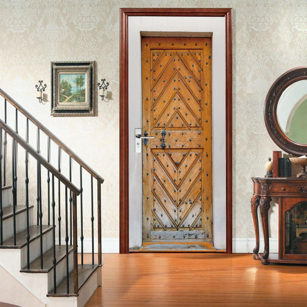 3D Door Mural Sticker Peel and Stick Door Wallpaper Golden Buddha Castle Moon Mermaid Flower Home Decor Removable