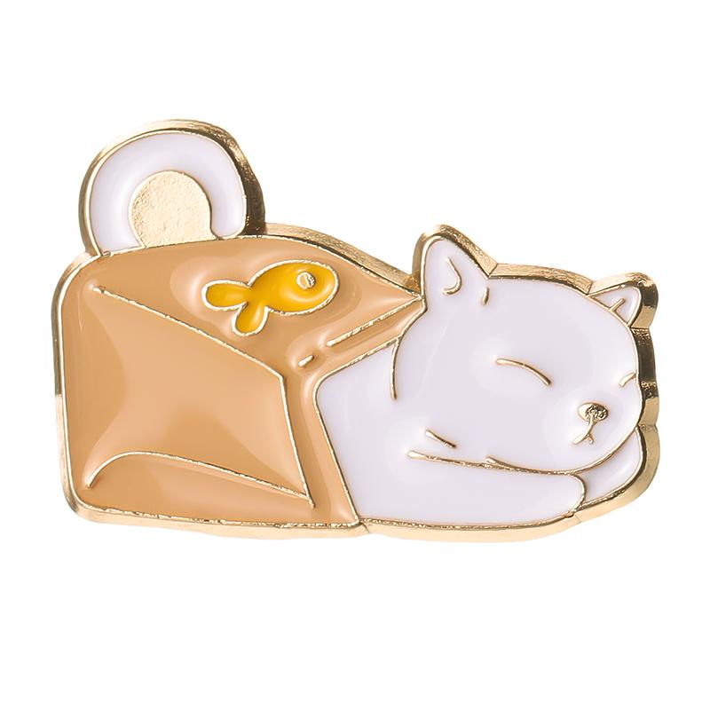 Feed Myself Enamel Pins Cute Black White Cats Dried Fish Bag Brooches Lapel Badge Cartoon Animal Jewelry Gift for Kids Friends