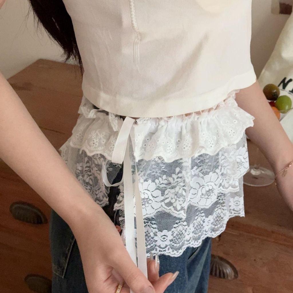 2025 Spring White Lace Layered Plus Size Midi Skirt - Versatile, Hip-Covering Style for Women