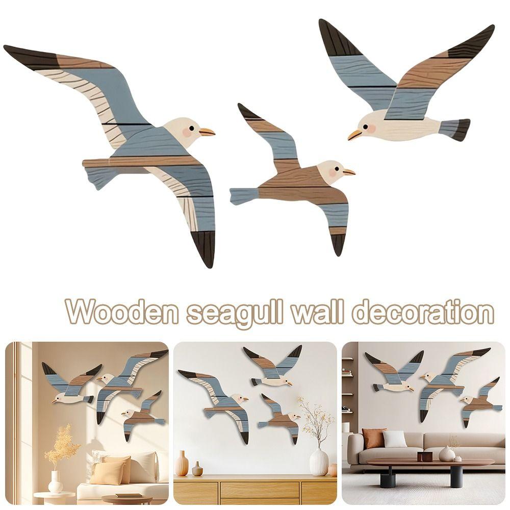 Fashion 3PCS Set Seagull Wall Decorations Coast Theme Handcrafted Wall Art Wooden Marine Bird Decor Home Decoration