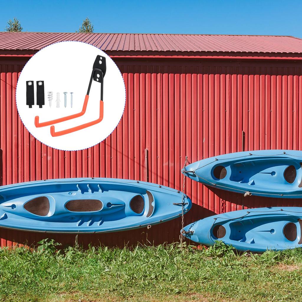 METERXITY 6-Piece Wall-Mounted Garage Hooks with 2 Straps for Ladders, Red