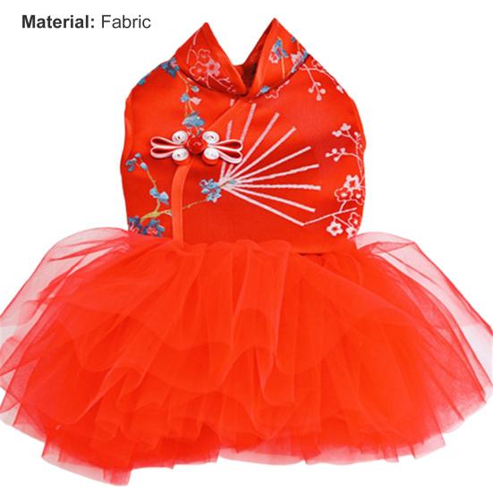 Haustier Tang Anzug Chinesischer Stil Verkleidung Hautfreundlich Haustierhunde Cheongsam Tüllkleid für Neujahr