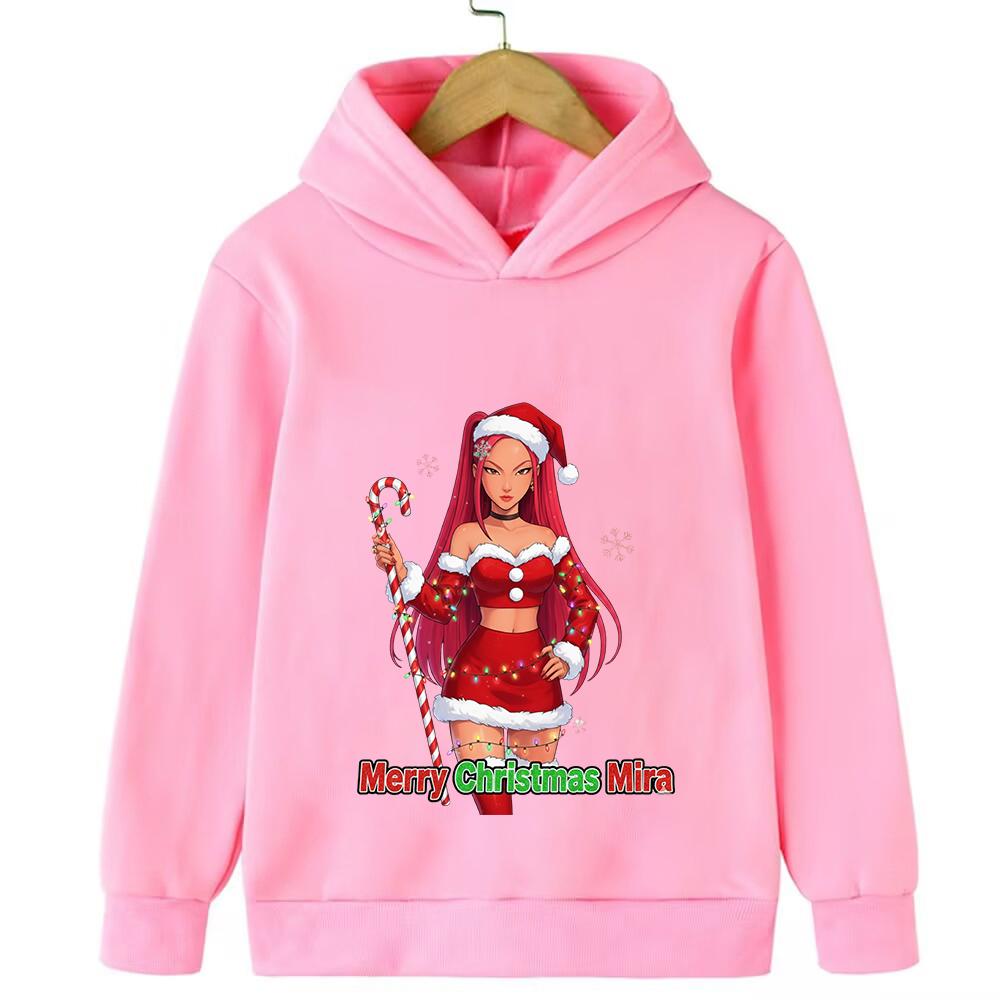 

Kpop Demon Hunters Autumn Winter Cartoon Character Christmas Theme Printed Comfortable Warm Girl Hoodie 160cm розовый
