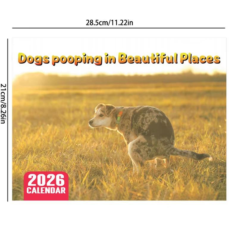 2026 Pooping Dogs Calendar Funny Gag Gifts Daily Weekly Monthly Planner & Agenda Schedule Organizer Wall Calendar for Home Decor