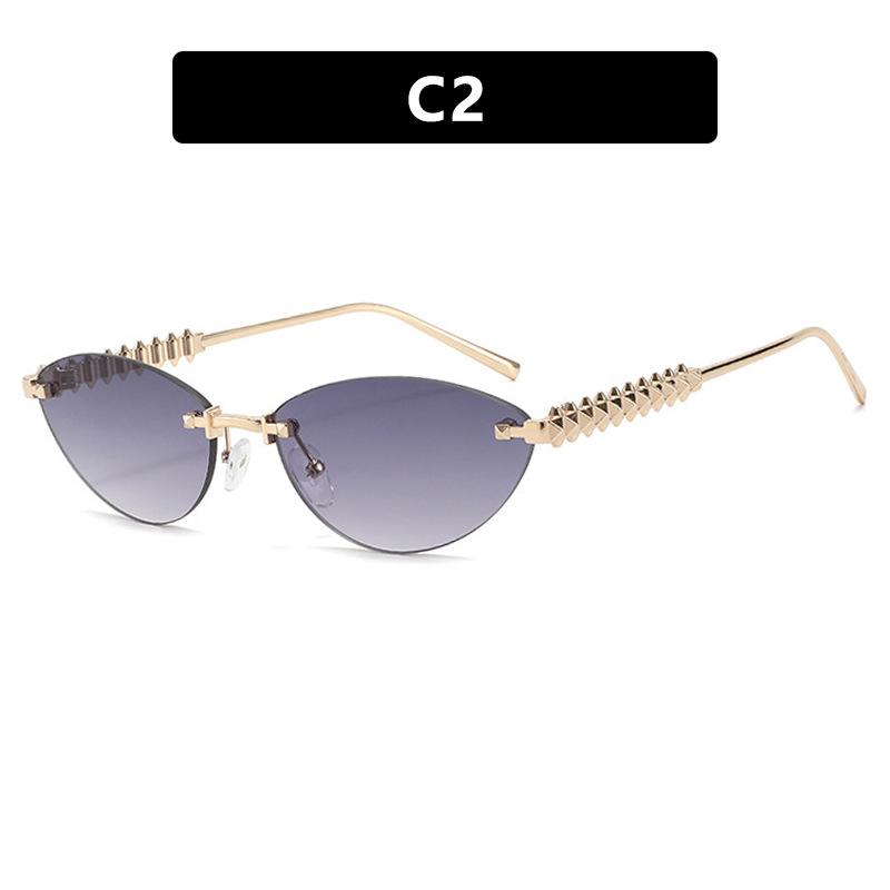 Ladies Sunglasses, Rivet Triangle Cat Eye Sunglasses, Frameless Fashion Sunglasses