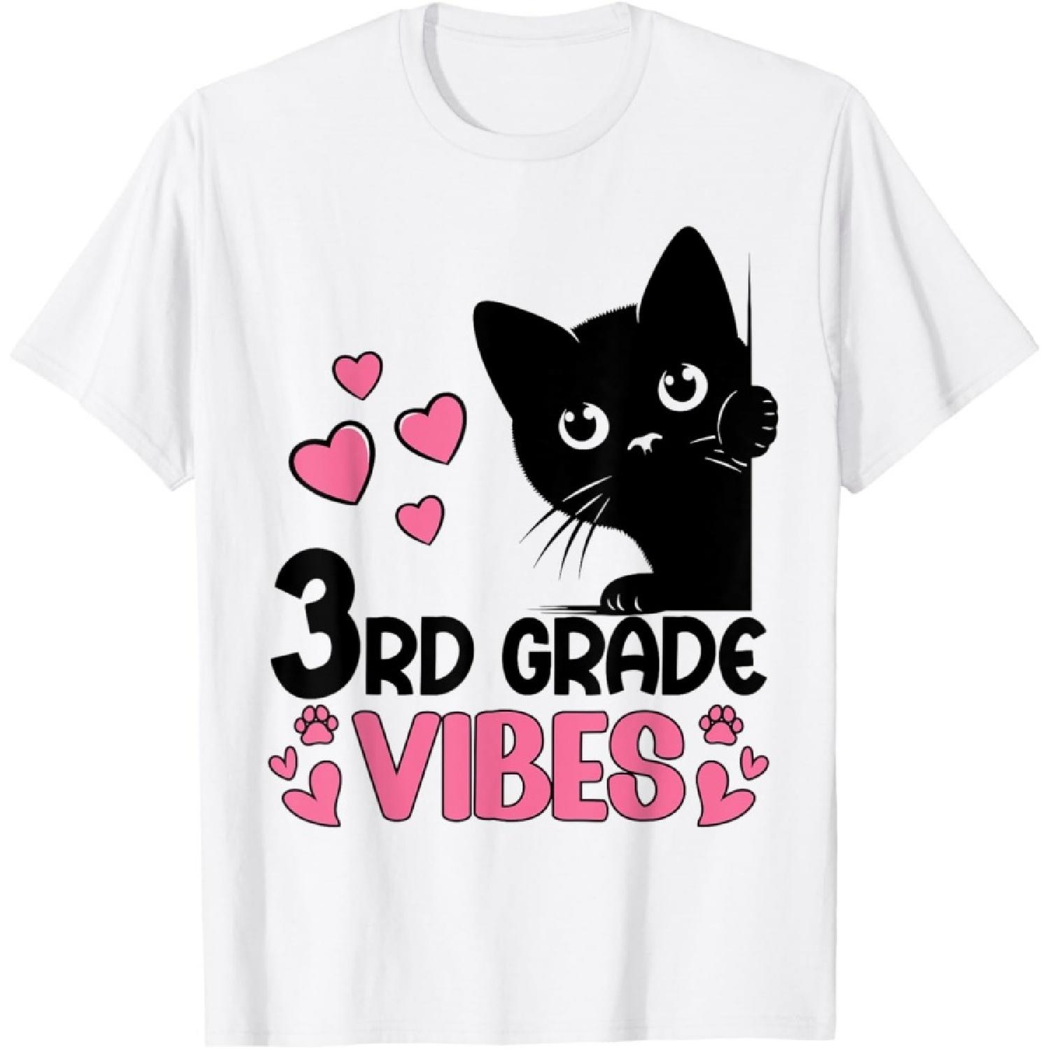 Cute 3rd Grade Vibes Cat Kitten Lover Back To School Girls T-Shirt XXXXXL белый