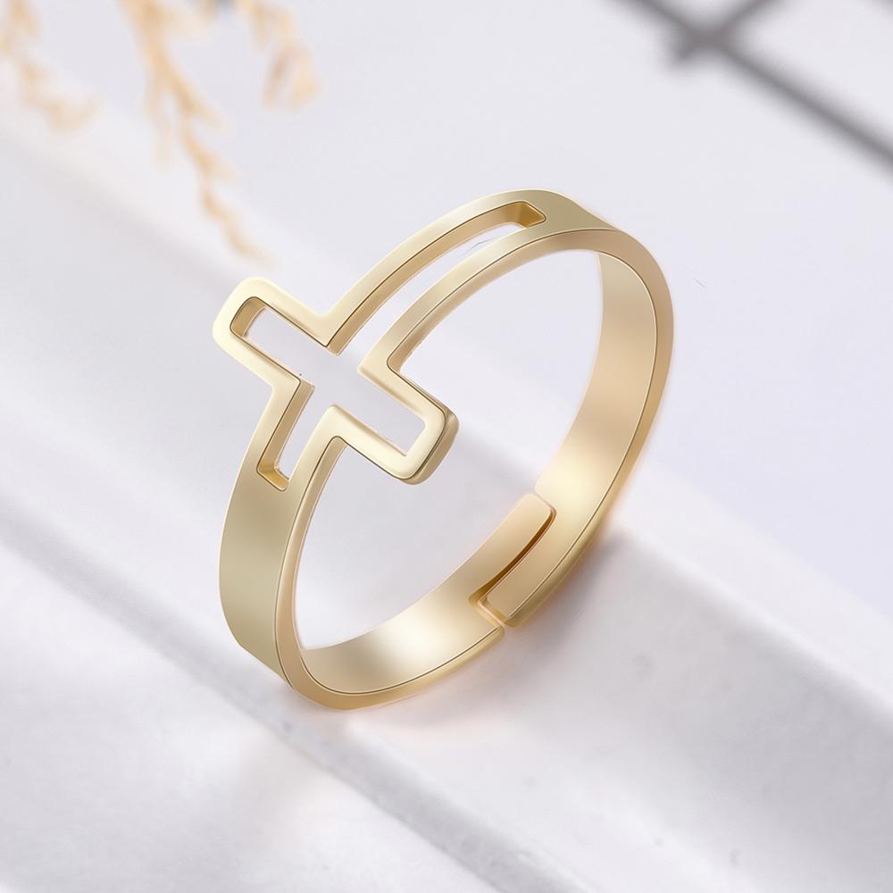 Kreuz Verstellbare Ringe Edelstahl Gold Partnerring Christlicher Religiöser Schmuck Geschenke für Frauen Männer